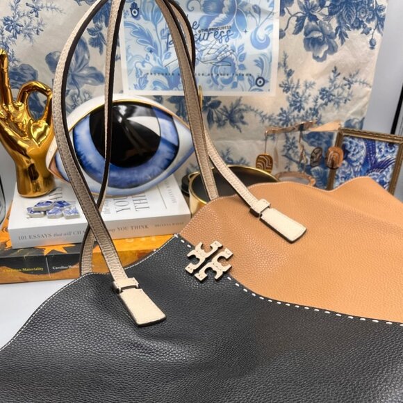 Tory Burch Two-Tone Black and Tan Tote - Picture 5 of 16